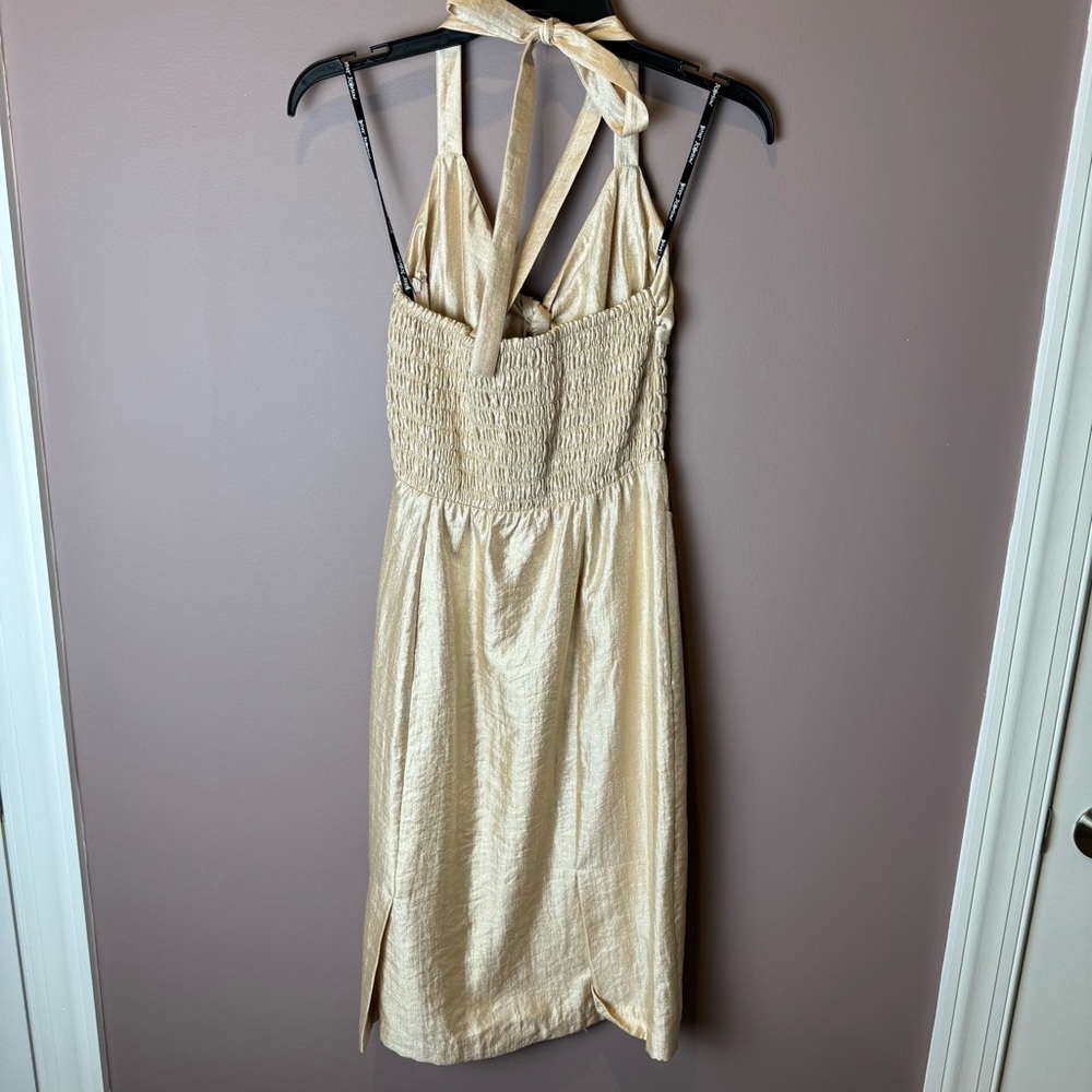 Betsey Johnson Blush Gold Halter Smocked Dress 6 - Picture 6 of 11